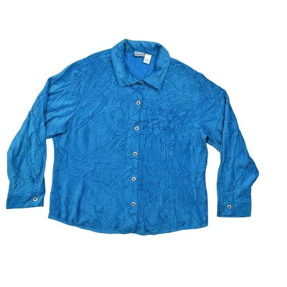 Chico's Size 3 Blue Silk Cardigan Sweater - Button Front Corduroy - Picture 1 of 8